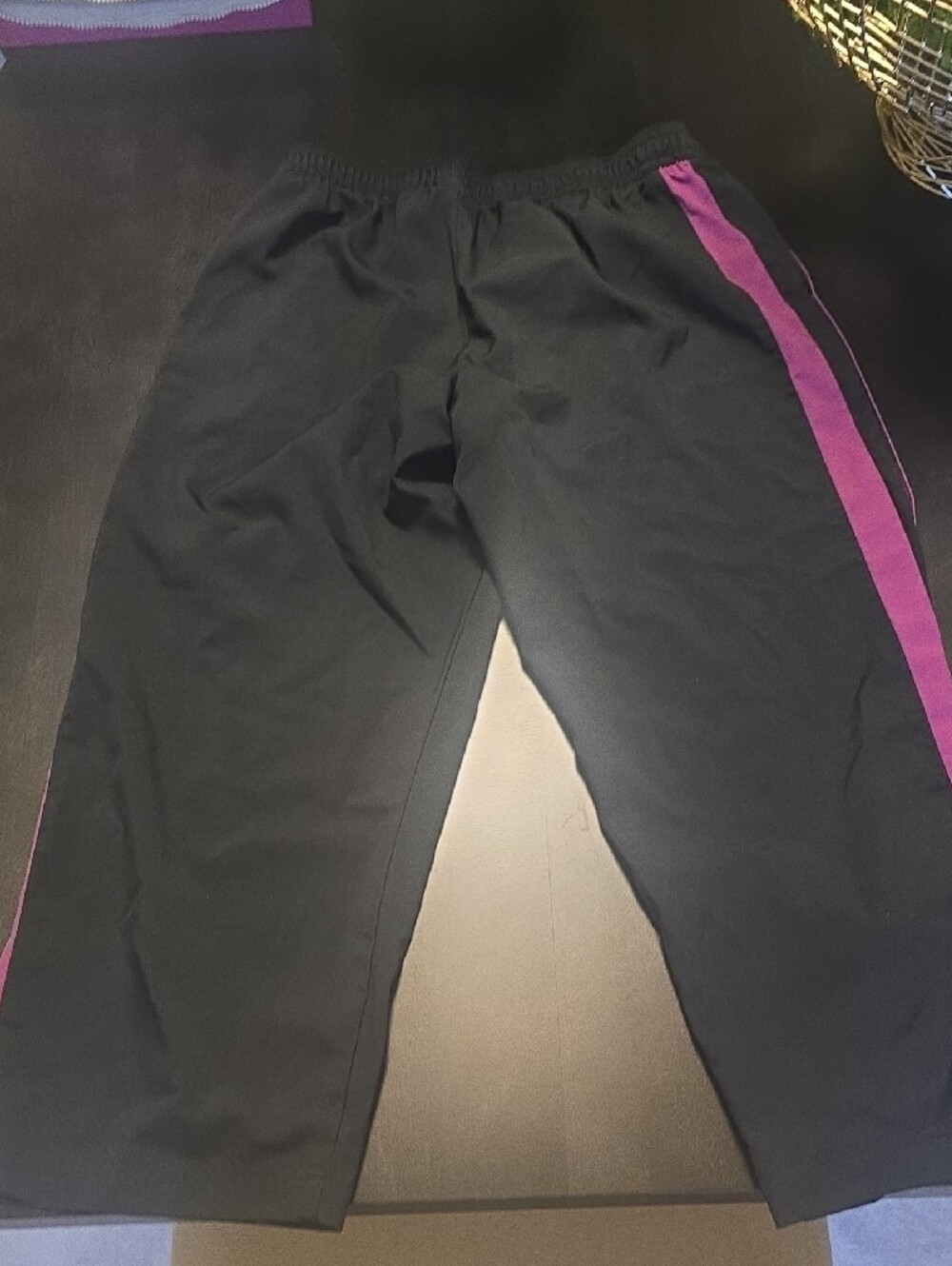 Women's Cropped Black Sweatpants with Purple Side Stripes - Picture 3 of 3